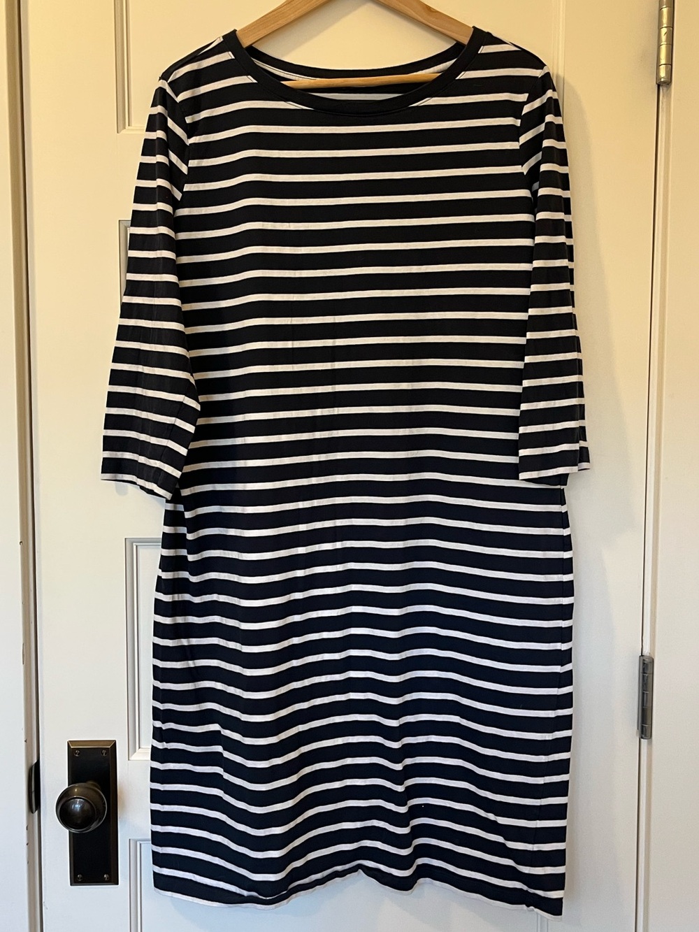 Pact | Organic Cotton Striped T-Shirt Dress | Navy White | Size L